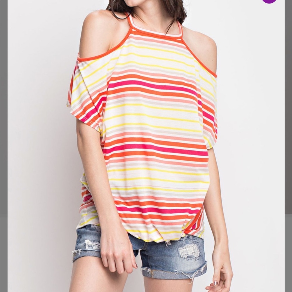 😍NWT Orange Stripe Cut Out Top